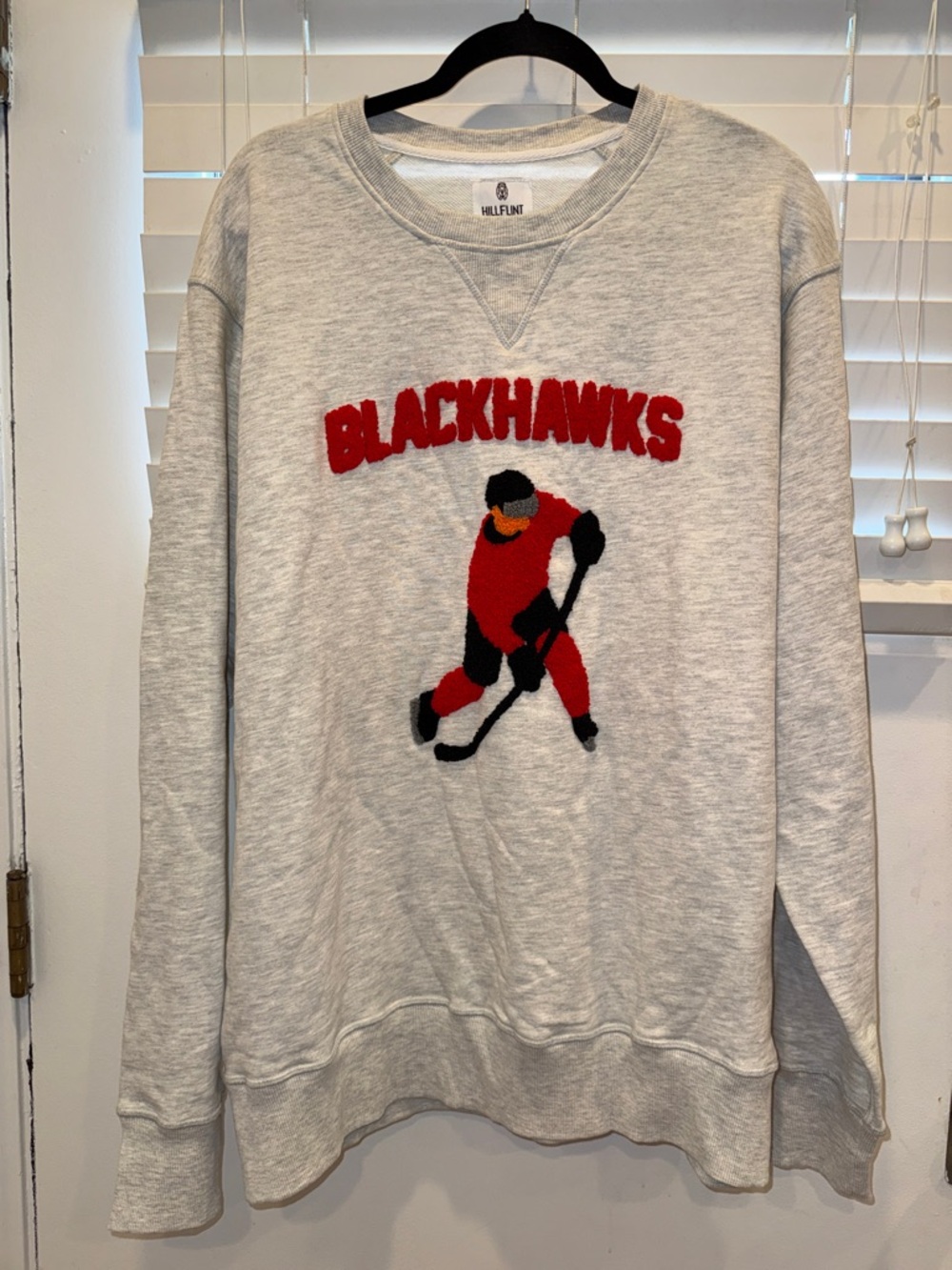 HILLFLINT Men’s Gray 'Blackhawks' Crewneck Sweater with Red Graphic